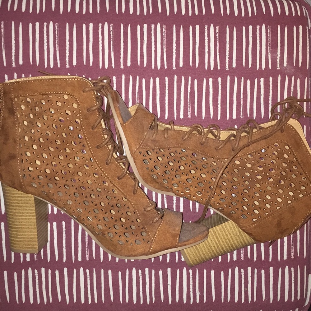 Lace up open toe booties